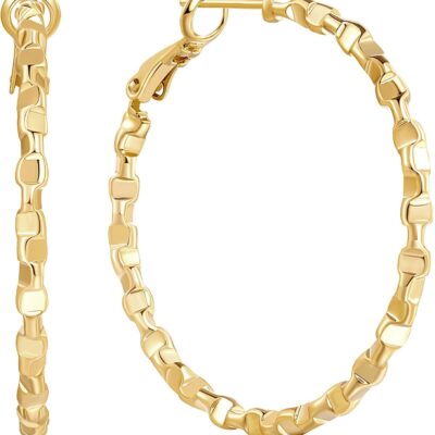 Gold Hoop Earrings 14K Gold Jewelry for Womens Earrings Modish Hoops Earrings Gold Earrings Hoops Thick & Chunky (40mm)