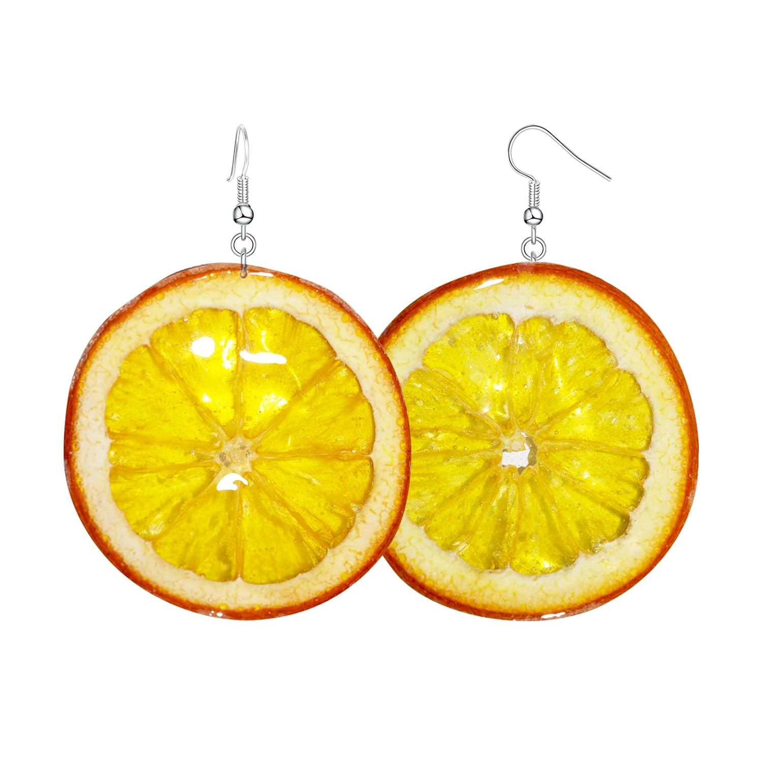 Handmade Real Orange Fruit Earrings, Green Pressed Orange Natural Earrings, Dried Orange Resin Jewelry, Mother's Day Gift(Silver Hooks)