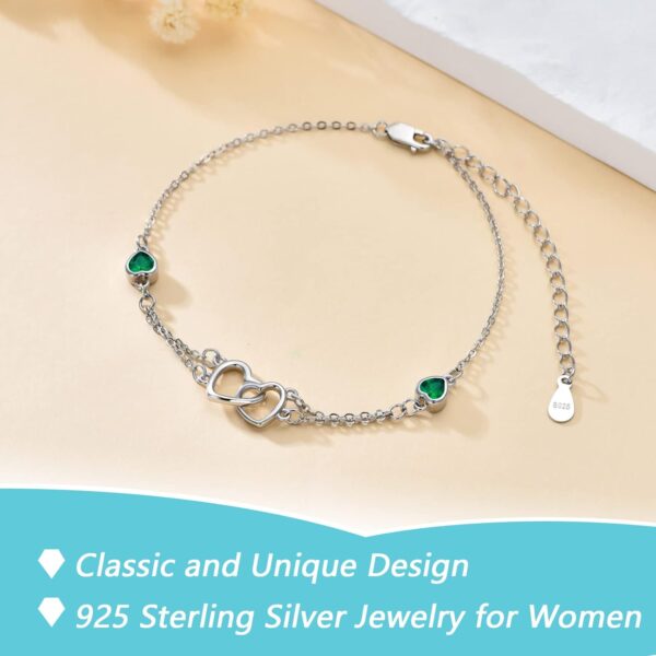 Dorunmo Anklet/Bracelet for Women 925 Sterling Silver Birthstone Jewelry Cubic Zirconia Double Heart Chain Jewelry for Mom Wife Friend Bride Valentine's Day Christmas Birthday Mother's Day - Image 5