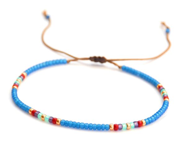Beaded Anklet for Women, Unique Boho Bohemian Hippie Native American Beach Waterproof Anklet, Blue Gold Colorful, Handmade by Tribes