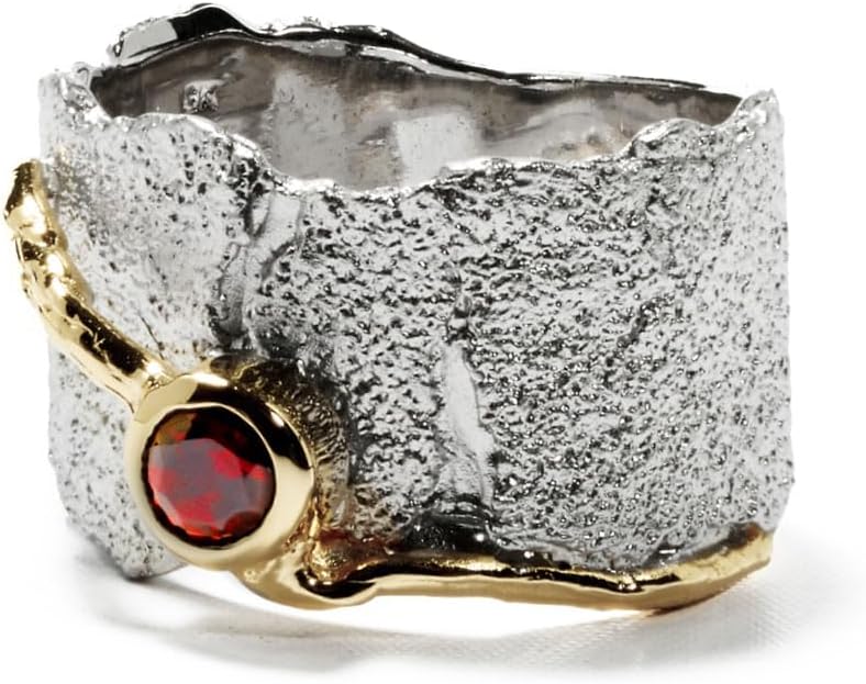 german kabirski Red Garnet & Blue Sapphire Ring | Handmade 925 Sterling Silver, Gold & White Rhodium Plated | Statement Jewelry for Women | Birthstone Ring, Unique Design - Image 5