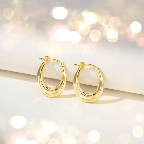 AMELINE 14K Gold Hoop Earrings for Women, Small Gold Hoop Earrings Well-polished Gold Chunky Hoop Earrings Dainty Hypoallergenic Earrings - Image 4