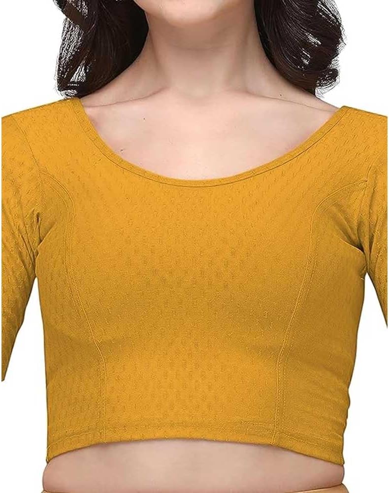 Cotton Lycra Stretchable Sari Blouse Round Neck Half Sleeve Dry Fit Workout Crop Top Gym Sports Top for Women - Image 5