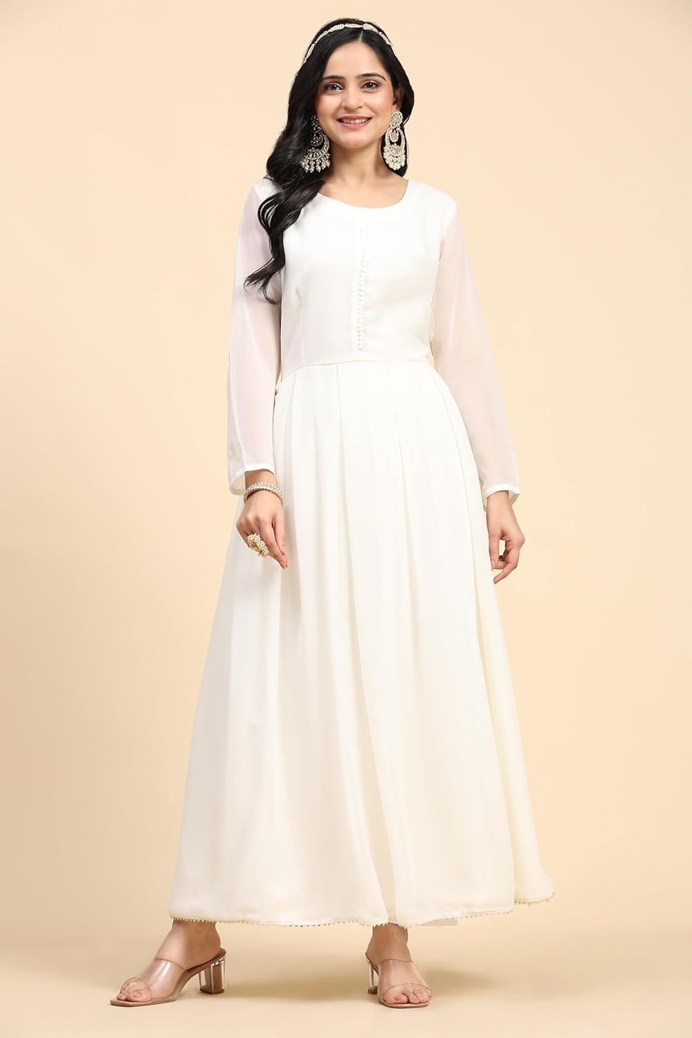 TRENDMALLS Women's Georgette Anarkali Kurta Pant with Embroidery Dupatta White - Image 5