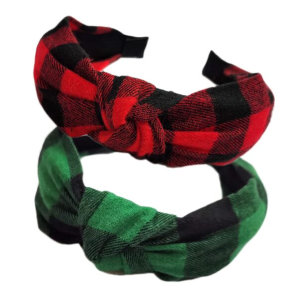 2PCs Christmas Wide Knotted Plaid Headbands Fashion Vintage Turban Hair Band Retro Criss Cross Christmas St. Patrick's Day Headband for Women Girl Xmas Hair Accessories (Red + Green 1)