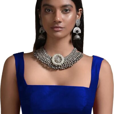 Women's Readymade Banglori Silk Royal Blue Blouse For Sarees Indian Bollywood Designer Padded Stitched Choli Crop Top
