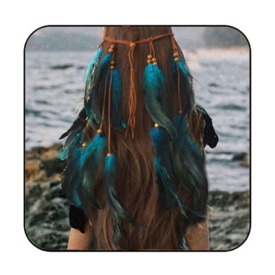 CAKURE Boho Feather Headbands Indian Gypsy Costume Feather Headpiece Blue Hippie Headband Hair Band Festival Headdress Handmade Feather Hair Accessories (Type A)