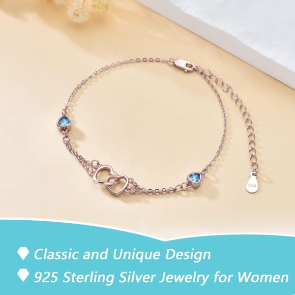 Dorunmo Anklet/Bracelet for Women 925 Sterling Silver Birthstone Jewelry Cubic Zirconia Double Heart Chain Jewelry for Mom Wife Friend Bride Valentine's Day Christmas Birthday Mother's Day - Image 6