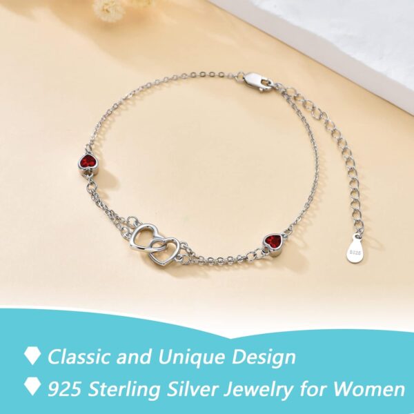 Dorunmo Anklet/Bracelet for Women 925 Sterling Silver Birthstone Jewelry Cubic Zirconia Double Heart Chain Jewelry for Mom Wife Friend Bride Valentine's Day Christmas Birthday Mother's Day - Image 5