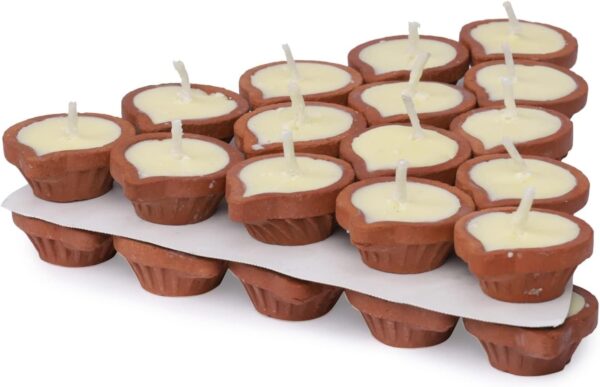 Welburn Veda&Co™ Pure Cow Ghee Diya for Puja - 30 Pieces, 45 Minutes Burn Time, Clarified Butter Filled, Paraffin Free, Clay Diya Lamp, Ready to Use Diya, Yoga & Meditation, Eco Friendly Pooja Diyas - Image 7