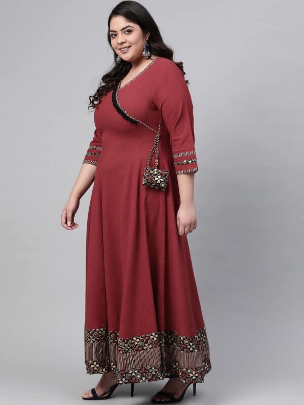 Yash Gallery Women's Rayon V-Neck 3/4 Sleeve Calf Length Long Indian Anarkali Kurta Dresses - Image 3