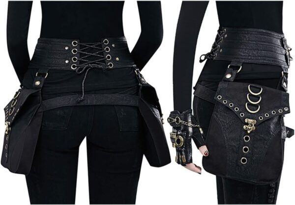Waist Bag Belt Purse Crossover Fanny Pack Wallet Waist Corset Hip Leg Pouch Motorcycle Retro Halloween Renaissance Costume (Cor) - Image 3