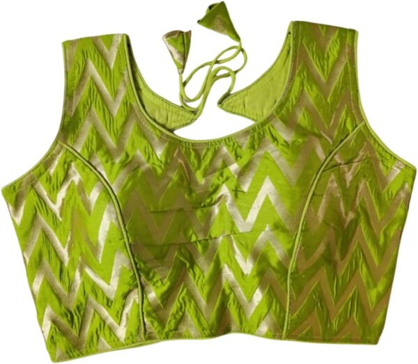 Banarasi Silk Design Zigzag Golden Sari Blouse Sleeveless Readymade for Women