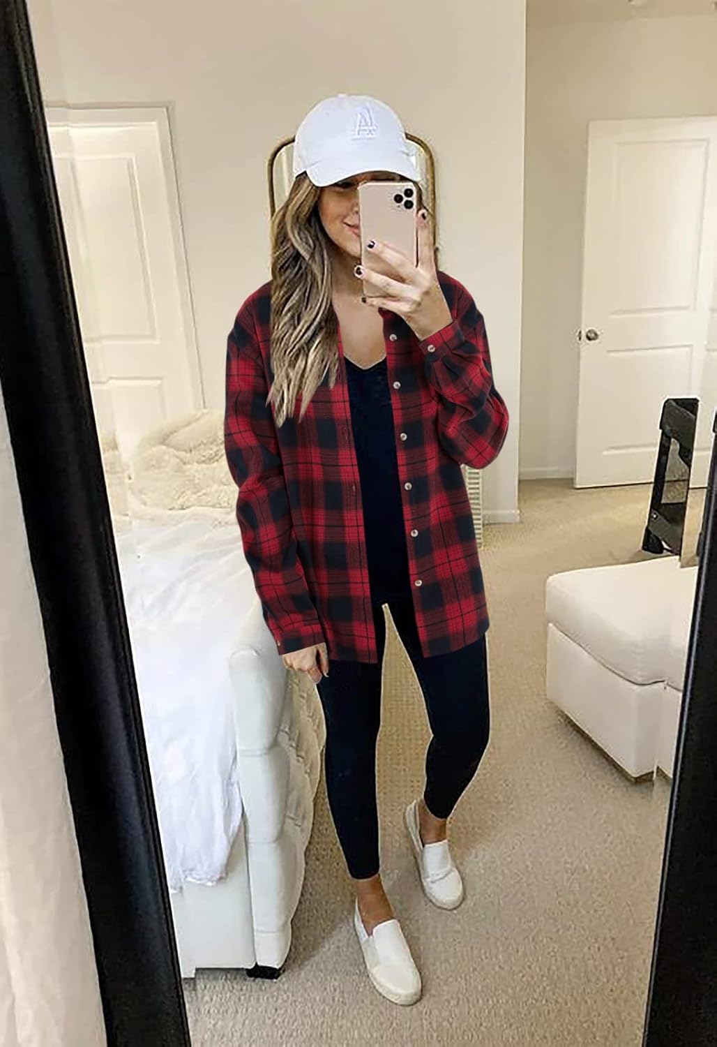 Wenrine Womens Long Sleeve Button Down Shirt Casual Plaid Flannel Shirt Collared Blouse Tops - Image 6