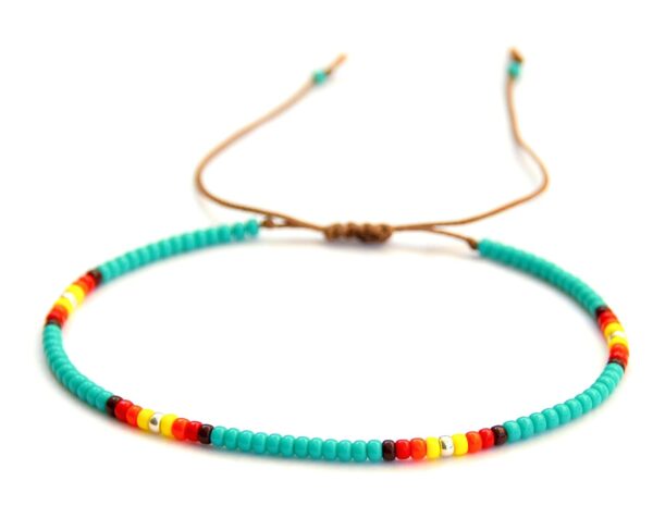 Large Anklet for Women, Plus Size Adjustable Turquoise Colorful Beaded String Ankle Bracelet, Native American Style Boho Bohemian Waterproof Anklet, 10 inches, 11 inches, Handmade by Tribes (M-L)