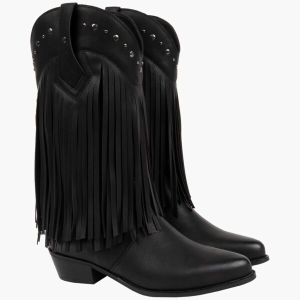 SheSole Womens Wide Calf Fringe Western Boots Cowboy Cowgirl Country Tassel Boots Black Brown - Image 8
