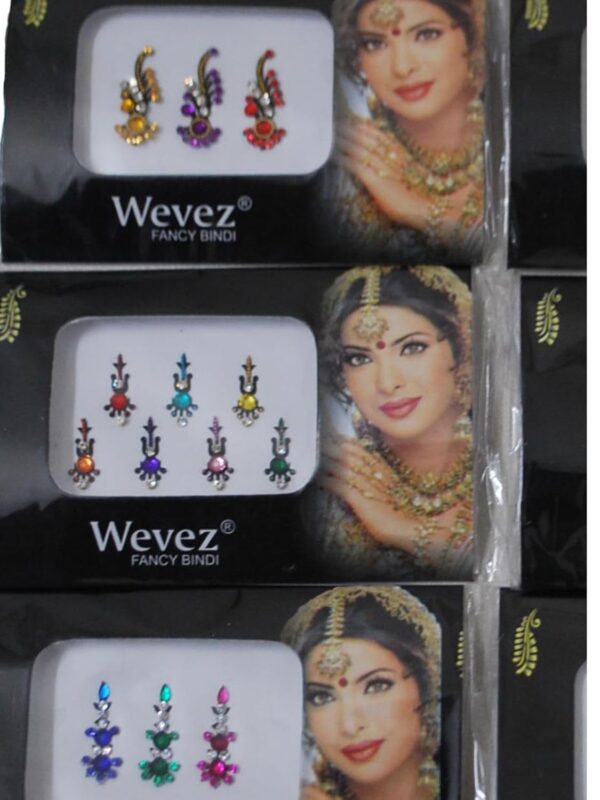 Pack of 6 Multi Color Long Rhinestone Body Glitters Reusable Bindi - Image 7