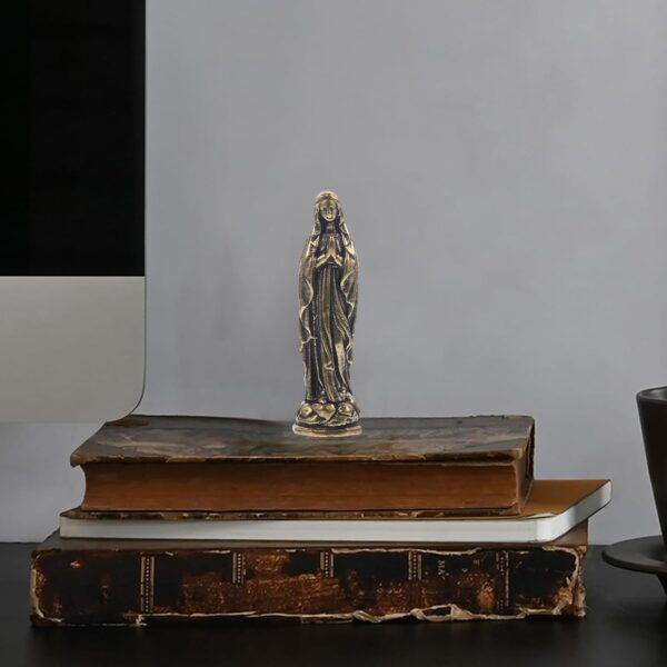 3pcs Brass Maria Desk Topper Miniature Catholic Statues Nativity Decor Lady of Lourdes Statue Virgin Statue Small Virgin Figurine Mini Beetle Mother Idol Christmas - Image 6