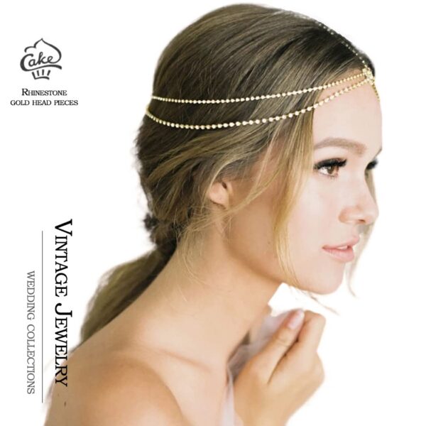Wedding Crystal Head Chain Gold Vintage Layered Rhinestone Headpieces Gypsy Hair Chain Bride Party Festival Hair Accessories for Women and Girls - Image 2