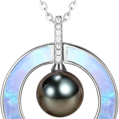 Christmas Gifts for Women- Tahitian Black Pearl Pendant Necklace- Gift for Wife Wedding Birthday Anniversary-Mom Girlfriend Her on Mothers Day Valentines Day- 18K Gold Plated Sterling Silver