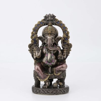 Veronese Design 10 1/4 Inch Tall Lord Ganesha Sitting On Throne with Temple Arch Hindu Elephant God Fortune Cold Cast Bronzed Resin Statue Religious Home Decor Spiritual Collectibles