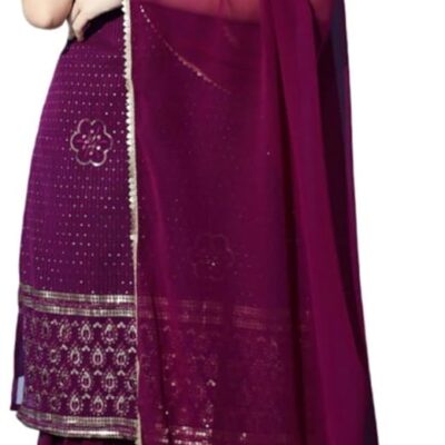 Shopping Queen Women's Georgette Embroidered Kurta and Sharara & Dupatta Set