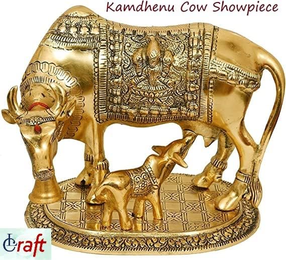 Brass Murti Kamdhenu Cow & Calf | Nandi Cow Decorative Showpiece | Cow with Calf Statue Idol for Diwali II Wedding II Pooja Room II Temple II Gifting | Gold and Silver (14 x 8 x 12.5 cm - Image 2