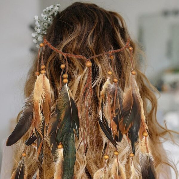 Boho Feather Headband,Feather Headpiece,Indian Costume Women,Indian Headdress,Native American Headdress,Hippie Hair Accessories,Native American Costume Women,Festival Headdress For Women Girls - Image 4