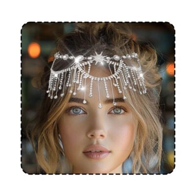 Unicra Silver Rhinestone Head Chain Tassel Sparkly Crystal Bridal Wedding Headband Bride Hair Accessories Jewelry for Women and Girls (Silver)