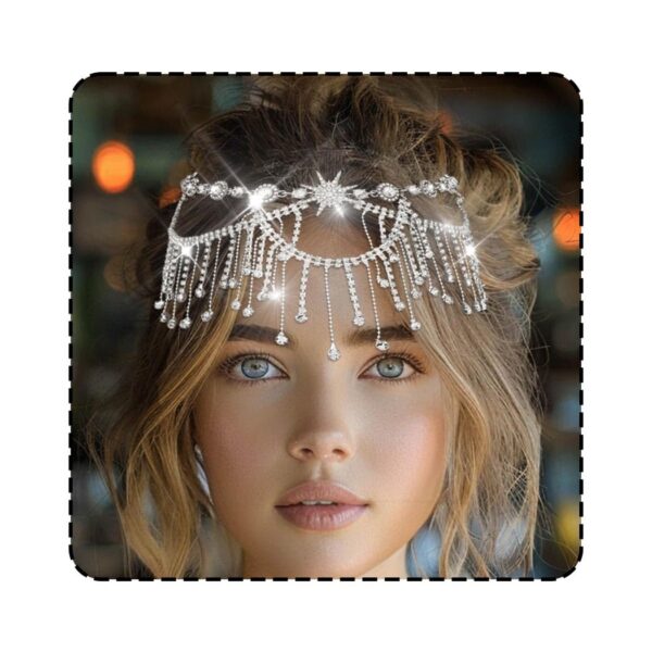 Unicra Silver Rhinestone Head Chain Tassel Sparkly Crystal Bridal Wedding Headband Bride Hair Accessories Jewelry for Women and Girls (Silver)