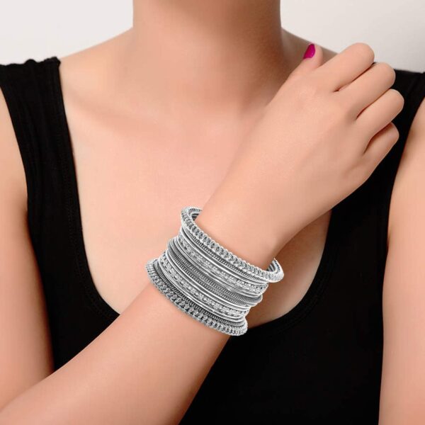 Aheli Tribal Traditional Antique Silver Oxidised Bangles Fashion Vintage Jewelry Gift for Women Size 2.6" - Image 4