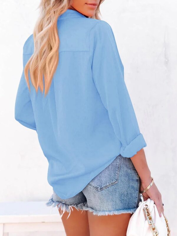 Womens Button Down Shirts Dress Shirts Long Sleeve Collared Blouses V Neck Work Office Tunic Chiffon Tops - Image 2