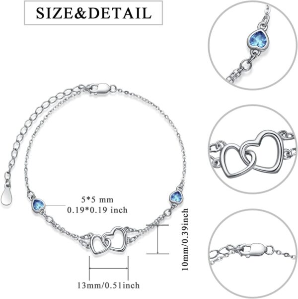 Dorunmo Anklet/Bracelet for Women 925 Sterling Silver Birthstone Jewelry Cubic Zirconia Double Heart Chain Jewelry for Mom Wife Friend Bride Valentine's Day Christmas Birthday Mother's Day - Image 2