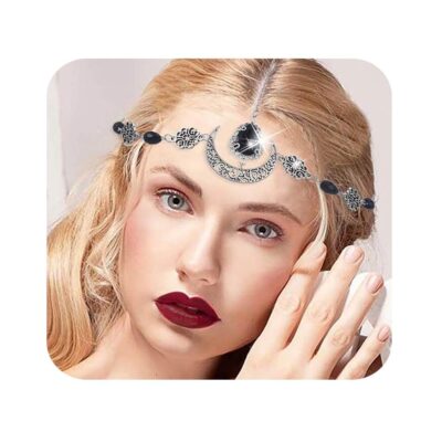 Bounzhi Boho Head Chain Vintage Hair Chain Gypsy Moon Headpiece Costume Hair Accessories for Women (D, one size)