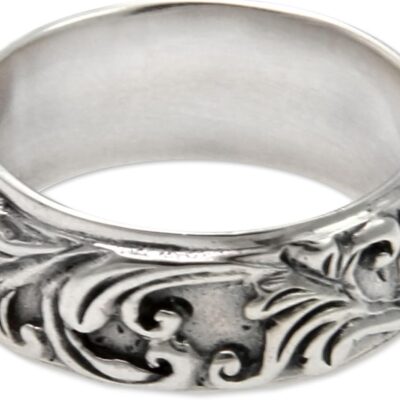 NOVICA Artisan Handmade Sterling Silver Band Ring Leaf Tree No Stone Indonesia [band Width 8 mm W] 'Flourishing Foliage'