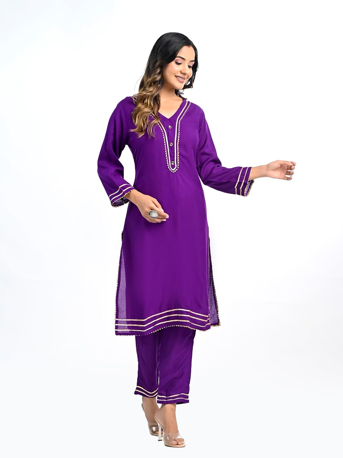 Ramkudi Kurti Set For Women | Indian Style Kurtis For Girls | 3/4 Sleeves Comfort Fit Cotton Kurta - Includes Kurti & Pant - Image 3