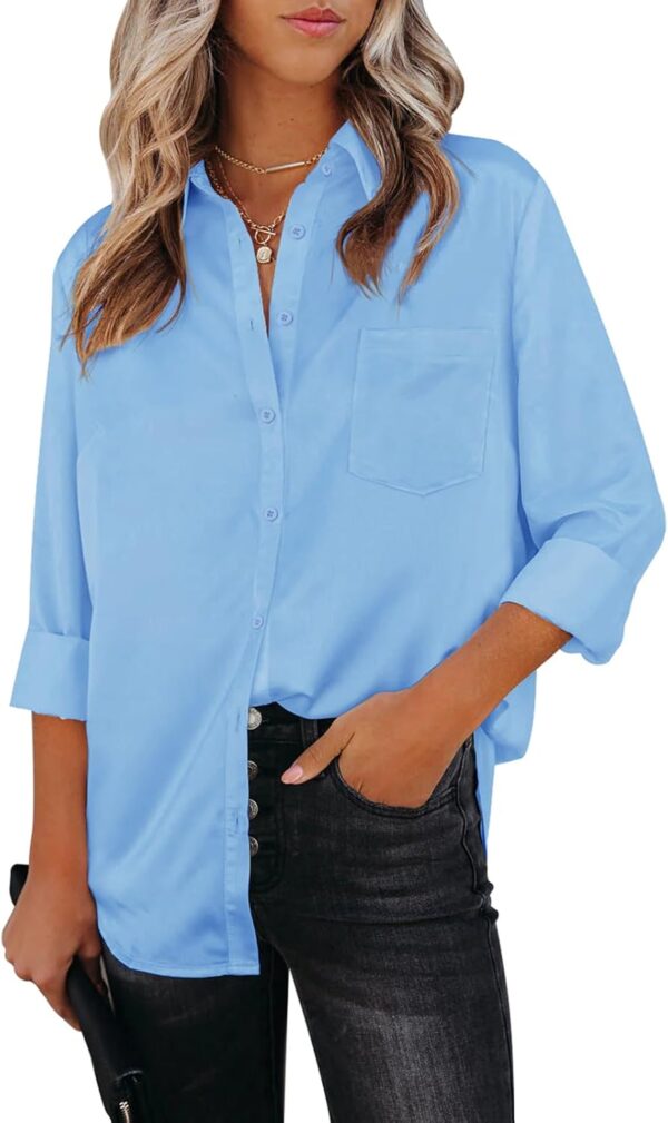 Womens Button Down Shirts Dress Shirts Long Sleeve Collared Blouses V Neck Work Office Tunic Chiffon Tops