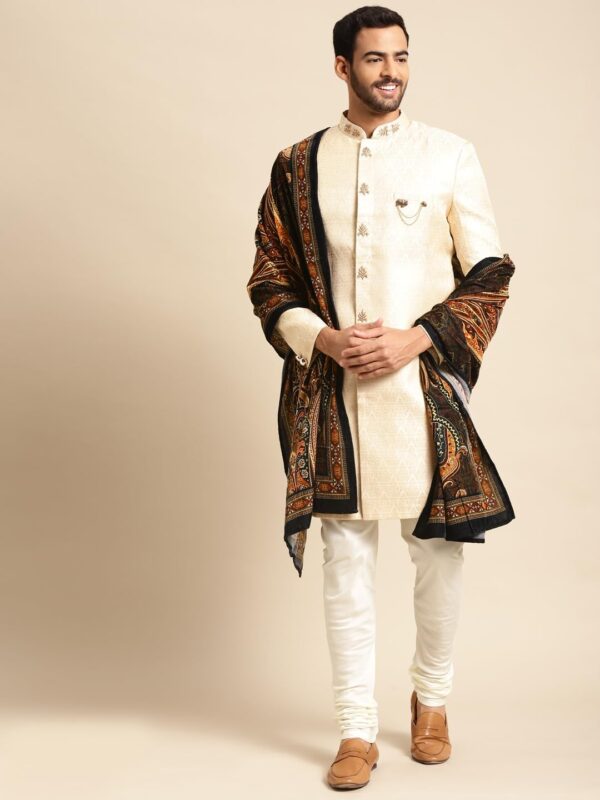 KISAH Men's Indowestern Sherwani & Pajama/Dhoti with Dupatta Set – Traditional Indian Ethnic Wear for Ocassions - Image 3