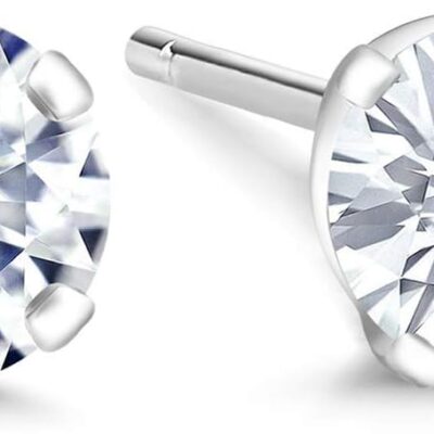Gem Stone King 14K White Gold Lab Grown Diamond Stud Earrings | Gold Earrings For Women Men | F-G Color | VS1-VS2 Clarity