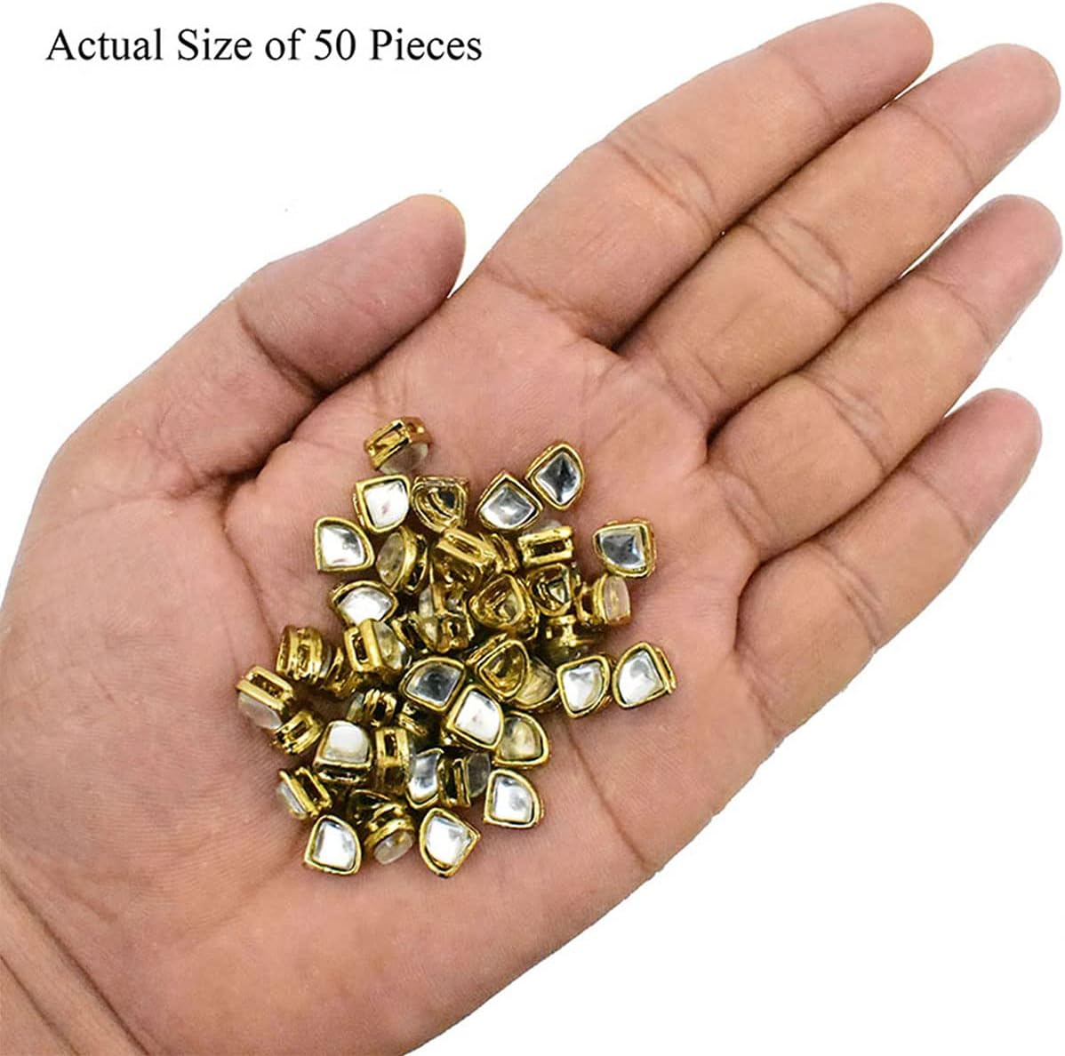 Embroiderymaterial Flatback Sew On Kundan Beads/Rhinestone/Gem Stone for Craft, Embroidery, Jewellery Making, Dresses, Embellishments, Bracelet Making (8X9MM, Triangle Shape, Silver Color, 50 Pieces) - Image 3