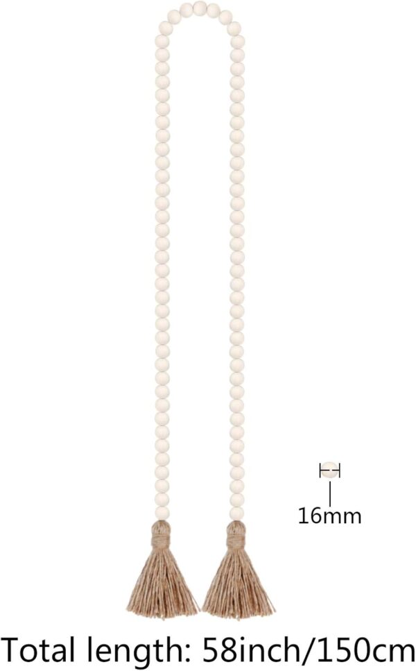 58in Wood Bead Garland with Tassels,Farmhouse Beads Rustic Country Decor Prayer Boho Beads Wall Hanging Decoration (Nature) - Image 2
