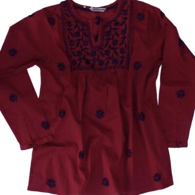 Ayurvastram Pure Cotton Hand Embroidered Boho Peasant Blouse Top Tunic
