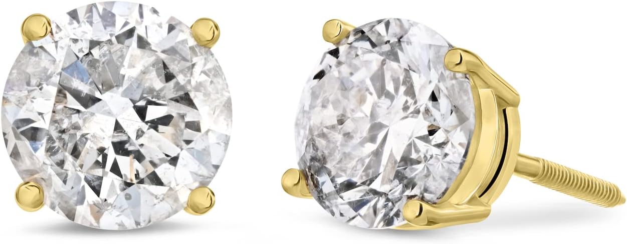 Amazon Essentials Certified 14k Gold Diamond with Screw Back and Post Stud Earrings (J-K Color, I1-I2 Clarity) (previously Amazon Collection) - Image 3