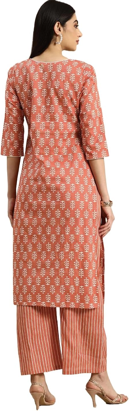 Women's Cotton Printed Floral Straight Kurta with Palazzo - Image 5