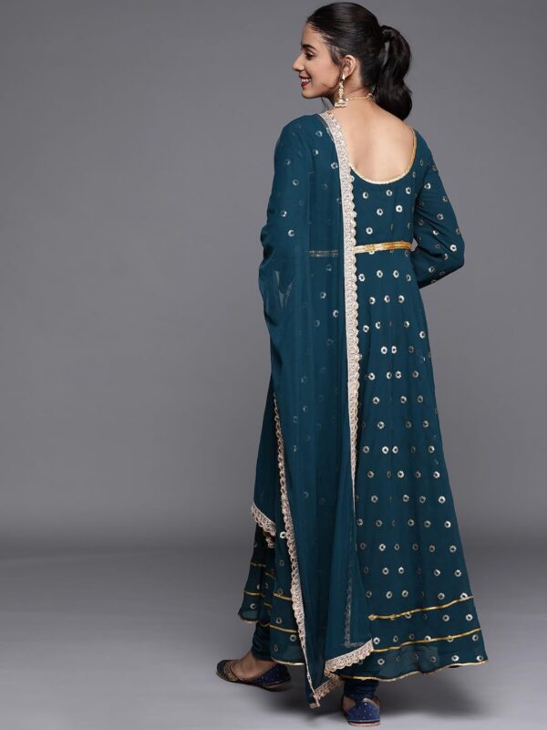 Womens Georgette Embroiderd Sequence Work Indian Style Party Wear Anarkali Kurta and Dupatta With Leggings - Image 3