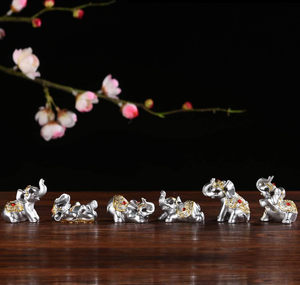BRABUD Silver Resin Small Elephants Statues Home Decoration Collection Gift Set of 6 BS122 (Silver) - Image 4