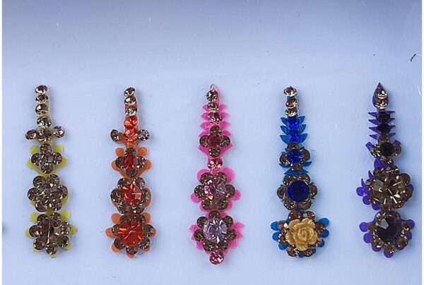 Multicolored Crystal Bindi Bridal face Jewels Forehead Tika Indian Bindis for women bindi Indian multicolor round long small gold (Long Bindis - 12 Bindi) - Image 5