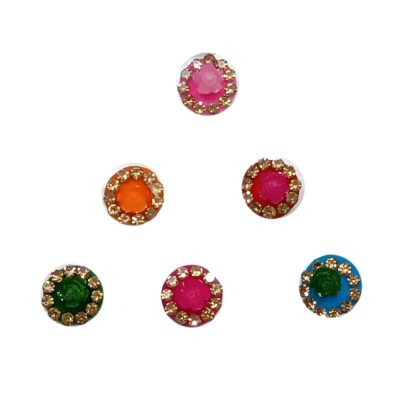 Bindi Premium Quality Assorted Round Stone Forehead Bindi Tattoo For Body Art Sticker Craft Decor Belly Decor Forehead Decor (multi-color), Small