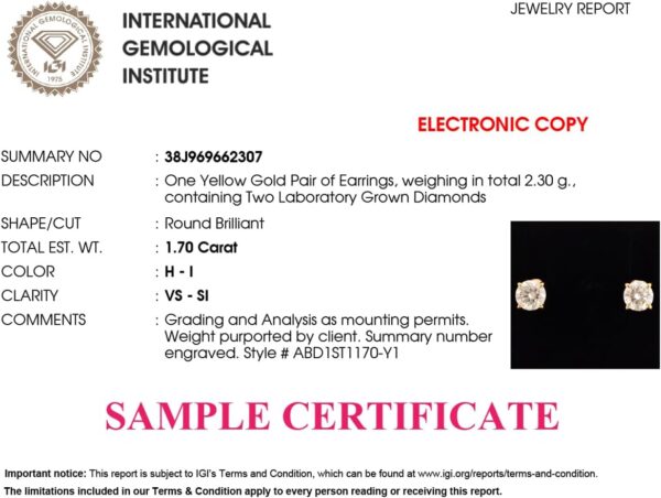 2 to 8 Carat 14K Yellow/White Gold IGI Certified LAB-GROWN Solitaire Diamond Stud Earrings Round Cut 4/6 Prong Screw Back Ultra Premium Collection (F/G color VVS clarity) - Image 4