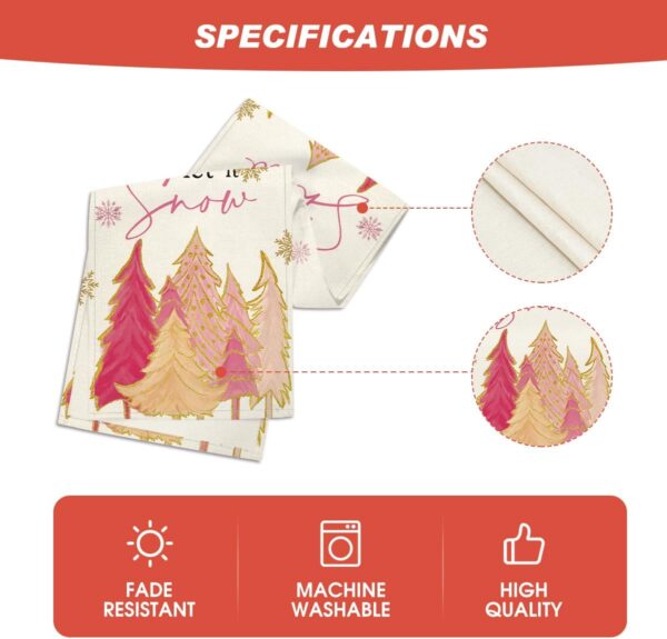 Artoid Mode Pink Christmas Tree Let It Snow Snowflake Table Runner, Seasonal Winter Kitchen Dining Table Decoration for Home Party Outdoor 13x72 Inch - Image 5